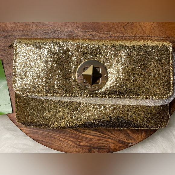 KATE SPADE Gold Sparkler Crossbody/Clutch w/Storybook Lining - Picture 3 of 11